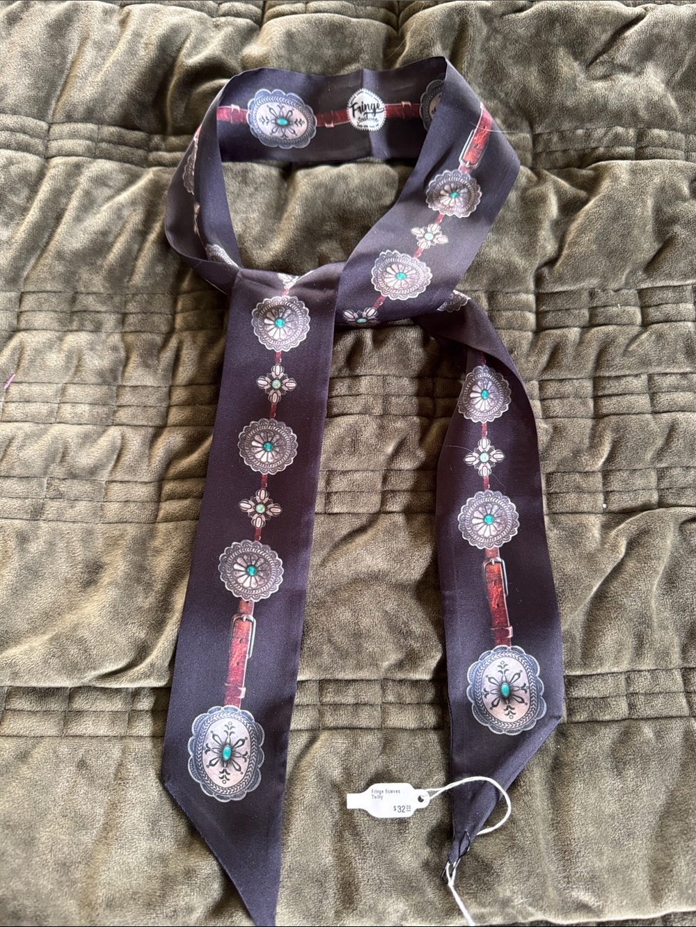 NWT- Fringe Brand Satin Twilly/scarf- Black with conches